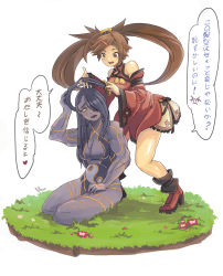 Rule 34 | 2girls, ankle boots, black hair, blush, boots, breasts, brown eyes, brown hair, china dress, chinese clothes, comb, commentary, commentary request, crossover, detached sleeves, dress, english commentary, female seth (street fighter), full body, guilty gear, hair ornament, hair over one eye, hair rings, hairclip, hairdressing, halo, heart, heart-shaped pupils, highres, kuradoberi jam, long hair, medium breasts, metal skin, mixed-language commentary, multiple girls, muscular, muscular female, orb, seiza, sergio nhur, seth (street fighter), sitting, street fighter, street fighter v, symbol-shaped pupils, translation request, very long hair, yellow eyes, yin yang, yin yang orb