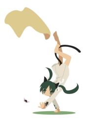 Rule 34 | 1girl, animal ears, bug, chibi, francesca lucchini, green hair, hair ribbon, handstand, kamereon three, military, military uniform, panther ears, ribbon, simple background, solo, star-shaped pupils, star (symbol), strike witches, symbol-shaped pupils, tail, twintails, uniform, world witches series