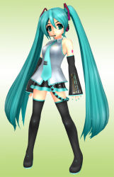 Rule 34 | 1girl, 3d, female focus, full body, gradient background, hatsune miku, solo, standing, tagme, vocaloid, white background