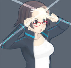 Rule 34 | 1girl, ace attorney, ace attorney investigations, avocado (artist), bad id, bad pixiv id, breasts, brown eyes, brown hair, capcom, forehead, glasses, hair ornament, hairclip, jacket, large breasts, maggey byrde, short hair, solo