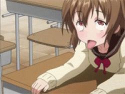 Rule 34 | 1girl, ahegao, animated, animated gif, brown hair, denpa onna to seishun otoko, lowres, mifune ryuuko, open mouth, red eyes, rolling eyes, school uniform, sexually suggestive, short hair, tongue, tongue out