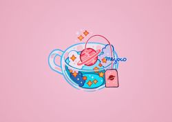 Rule 34 | cloud, cup, drink, meyoco, no humans, original, pink background, saturn (planet), see-through, simple background, sparkle, star (symbol), teabag, teacup