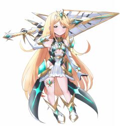 Rule 34 | aegis sword (xenoblade), aged down, blonde hair, child, flat chest, highres, juneplums, mythra (xenoblade), xenoblade chronicles (series), xenoblade chronicles 2, yellow eyes