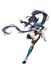 Rule 34 | 1girl, absurdly long hair, ahoge, armor, artist request, black bridal gauntlets, black hair, black sleeves, blade (final gear), breasts, bridal gauntlets, closed mouth, final gear, full body, gun, hair ornament, half updo, high ponytail, highres, holster, holstered, leg up, leotard, light smile, lips, long hair, long sleeves, looking at viewer, medium breasts, microphone, multicolored clothes, multicolored footwear, multicolored legwear, official art, ponytail, red eyes, sidelocks, simple background, solo, tachi-e, third-party source, transparent background, very long hair, weapon