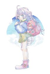 Rule 34 | 1girl, amiya aranha, arcato, arthropod limbs, backpack, bag, blue bow, blue eyes, blue jacket, bow, braid, cloud, collared shirt, commentary, commission, cosplay, cowlick, english commentary, from side, green shirt, green skirt, hair bow, highres, indie virtual youtuber, jacket, long hair, looking at viewer, painting (medium), second-party source, shirt, skeb commission, skirt, sky, smile, solo, star (symbol), traditional media, transparent background, twin braids, two side up, umihara kawase, umihara kawase (character), umihara kawase (character) (cosplay), very long hair, virtual youtuber, watercolor (medium)