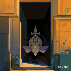 Rule 34 | aegislash, apios, arms behind back, black sclera, bright pupils, colored sclera, creatures (company), doorway, english text, floating, full body, game freak, gen 6 pokemon, looking at viewer, moss, nintendo, no humans, one-eyed, pokemon, pokemon (creature), purple eyes, shield, solo, straight-on, sunset, sword, weapon, white pupils