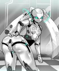 Rule 34 | android, ass, blue eyes, breasts, drossel von flugel, fireball (series), looking back, mecha, pocari sweat (artist), pussy, robot, twintails