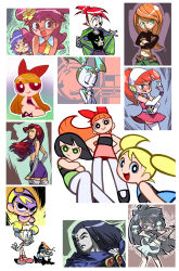 Rule 34 | 1boy, 6+girls, aged down, alien, atomic betty, bare arms, black eyes, black gloves, black hair, blonde hair, blossom (ppg), blue eyes, blue hair, boots, bracelet, breasts, brother and sister, bubbles (ppg), buttercup (ppg), cartoon network, closed eyes, colored skin, crossed arms, crossover, dc comics, dexter&#039;s laboratory, dexter (dexter&#039;s laboratory), earrings, electric guitar, facing viewer, forehead jewel, foster&#039;s home for imaginary friends, frankie foster, full body, glasses, gloves, green eyes, grey skin, guitar, high ponytail, highres, holding, holding instrument, instrument, jewelry, kim possible (series), kim possible, long hair, mandy (grim adventures), midriff, multiple crossover, multiple girls, music, my life as a teenage robot, oekaki, on floor, orange hair, otonari koubou, outline, pantyhose, playing instrument, powerpuff girls, purple eyes, purple hair, raven (dc), red hair, short hair, siblings, skirt, skull earrings, small breasts, spiked bracelet, spikes, standing, starfire, teen titans, the grim adventures of billy &amp; mandy, thigh boots, thighhighs, toon (style), twintails, white outline, white pantyhose, yoshinari you, zettai ryouiki