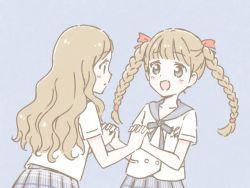 Rule 34 | 2girls, blue reflection, blue reflection (series), holding hands, long hair, multiple girls, shijou raimu, shijou yuzuki, smile