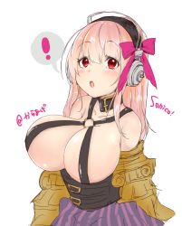 Rule 34 | 10s, 1girl, bare shoulders, blush, breasts, cleavage, collar, collarbone, cosplay, fate/extra, fate/extra ccc, fate (series), hair ribbon, headphones, large breasts, long hair, looking at viewer, nitroplus, nochan, o-ring, o-ring top, open mouth, passion lip (cosplay), passionlip (fate), passionlip (fate) (cosplay), pink hair, red eyes, ribbon, solo, super sonico, upper body