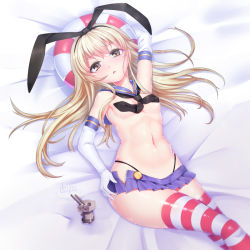 Rule 34 | 10s, 1girl, :o, arm up, armpits, black panties, black ribbon, blonde hair, blush, breasts, brown eyes, character doll, closed eyes, covered erect nipples, doyouwantto, eyebrows, from above, gloves, hair ribbon, hairband, horizontal-striped legwear, kantai collection, lifebuoy, long hair, looking at viewer, lying, microskirt, miniskirt, navel, on back, open clothes, open mouth, open skirt, panties, pleated skirt, rensouhou-chan, ribbon, sailor collar, shimakaze (kancolle), skindentation, skirt, small breasts, solo, stomach, striped clothes, striped thighhighs, sweat, swim ring, thighhighs, thong, topless, underwear, unzipped, wet, white gloves, zettai ryouiki, zipper