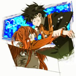 Rule 34 | 2boys, bad id, bad pixiv id, black hair, blue eyes, dknj, fiamma of the right, formal, holding another&#039;s wrist, kamijou touma, male focus, multiple boys, open mouth, red eyes, red hair, scarf, school uniform, short hair, spiked hair, suit, toaru majutsu no index