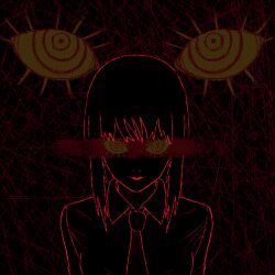 Rule 34 | 1girl, black background, chainsaw man, collared shirt, detached eyes, highres, lineart, looking at viewer, makima (chainsaw man), medium hair, necktie, nickeldoodle, ringed eyes, shirt, sidelocks, simple background, solo, yellow eyes