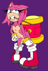 Rule 34 | 1boy, absurdres, amy rose, anal, anal object insertion, blue eyes, boots, creature, cum, ejaculating while penetrated, ejaculation, erection, extreme, full body, gender request, genderswap, gloves, highres, male masturbation, masturbation, no humans, object insertion, pigeon-toed, pink fur, purple background, red footwear, simple background, solo, sonic (series), stomach bulge, tagme, tearing up, white gloves
