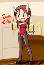 Rule 34 | 1girl, alcohol, animal ears, beer, beer mug, blush, cup, detached collar, minna-dietlinde wilcke, mug, pantyhose, playboy bunny, strike witches, tail, tanaka rikimaru, wolf ears, world witches series, wrist cuffs
