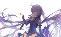 Rule 34 | 1girl, blue dress, dress, elbow gloves, gloves, kieed, long hair, purple hair, revision, solo, star (symbol), very long hair, vocaloid, vocanese, xingchen, yellow eyes