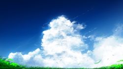 Rule 34 | blue sky, cloud, commentary request, day, grass, highres, leaf, no humans, outdoors, scenery, sky, y y (ysk ygc)