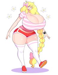 Rule 34 | 1girl, blonde hair, breasts, cassie (theycallhimcake), gigantic breasts, highres, solo, theycallhimcake, thick thighs, thighs