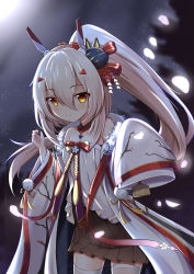 Rule 34 | 1girl, absurdres, ayanami (azur lane), ayanami (pulse of the new year) (azur lane), azur lane, bare shoulders, blurry, bow, choker, claw pose, collarbone, commentary request, depth of field, ema, hair bow, hair ornament, hair ribbon, hairclip, headgear, highres, juiceneko, leaning forward, long hair, looking at viewer, mask, mask on head, moonlight, mouse mask, night, night sky, off shoulder, petals, pleated skirt, ponytail, ribbon, shade, skirt, sky, sleeves past wrists, smile, solo, star (sky), starry sky, thighhighs, white thighhighs, wide sleeves, zettai ryouiki
