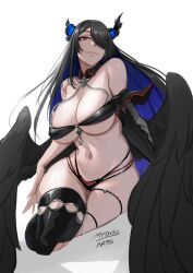 Rule 34 | 1girl, asymmetrical gloves, asymmetrical horns, bikini, black bikini, black gloves, black hair, blue hair, boots, breasts, colored inner hair, cosplay, crystal horns, demon horns, drop earrings, earrings, elbow gloves, feathered wings, gloves, granblue fantasy, hair ornament, highleg, highleg bikini, highres, hololive, hololive english, horn flower, horns, jewelry, large breasts, long hair, looking at viewer, magus (granblue fantasy), magus (granblue fantasy) (cosplay), mismatched gloves, mole, mole under eye, multi-strapped bikini bottom, multicolored hair, myth1carts, navel, nerissa ravencroft, red gloves, single elbow glove, single thigh boot, single thighhigh, smile, solo, swimsuit, tassel, tassel hair ornament, thigh boots, thighhighs, two-tone gloves, two-tone hair, uneven horns, untied bikini bottom, unworn gloves, virtual youtuber, wings