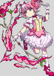 Rule 34 | 1girl, absurdres, arrow (projectile), bow, bow (weapon), bubble skirt, eyelashes, flower, full body, gloves, highres, holding, holding arrow, holding bow (weapon), holding weapon, kaname madoka, magical girl, mahou shoujo madoka magica, niumu, pink bow, pink flower, pink footwear, pink ribbon, pink rose, pink shirt, ribbon, rose, shirt, short sleeves, skirt, socks, solo, weapon, white gloves, white socks