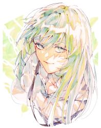 Rule 34 | 1other, absurdres, androgynous, collarbone, enkidu (fate), fate/strange fake, fate/zero, fate (series), green eyes, green hair, highres, light green hair, long hair, looking at viewer, nasubi illust, robe, solo, toga, upper body, very long hair, white robe