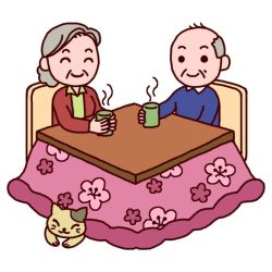 Rule 34 | 1boy, 1girl, cat, couple, grey hair, hetero, kotatsu, misaki (sozaiya), old, old man, old woman, original, sitting, smile, table