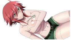 Rule 34 | 10s, 1girl, animated, animated gif, artist request, bouncing breasts, breasts, covering breasts, covering privates, heterochromia, large breasts, monster girl, monster musume no iru nichijou, monster musume no iru nichijou online, red hair, short hair, smile, solo, stitches, topless, zombie, zombina (monster musume)