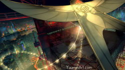Rule 34 | 2boys, building, chinese text, city lights, cityscape, from above, kite, knite, multiple boys, night, skyscraper, watermark, web address, yuumei