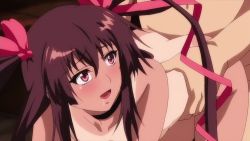 Rule 34 | 00s, 1boy, 1girl, all fours, animated, animated gif, ass, black lilith, brown hair, censored, choker, dark skin, doggystyle, fat, fat man, hair ribbon, happy sex, hetero, lilith-soft, long hair, mizuki yukikaze, nude, one-piece tan, open mouth, red eyes, ribbon, sex, sex from behind, smile, taimanin (series), taimanin yukikaze, tan, tanline, torso grab, two side up, vaginal