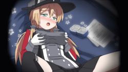 Rule 34 | 10s, 1girl, animated, animated gif, bad id, bad nicoseiga id, blonde hair, blush, breasts, green eyes, hair ornament, hangaku, hat, implied sex, jewelry, kantai collection, large breasts, lying, on back, open mouth, peaked cap, prinz eugen (kancolle), ring, ring box, grabbing own breast, skirt, solo, thighhighs, wedding band
