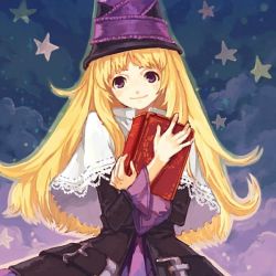 Rule 34 | 1girl, bad id, bad pixiv id, blonde hair, book, dress, eihi, grimgrimoire, hat, lillet blan, long hair, nippon ichi, poncho, purple eyes, smile, solo, star (symbol), witch, witch hat, wizard hat