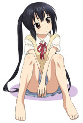 Rule 34 | barefoot, black hair, brown eyes, clothes, feet, k-on!, mountain pukuichi, nakano azusa, no panties, school uniform, skirt, toes, twintails