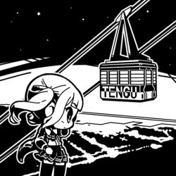 Rule 34 | 1girl, blunt bangs, bow, bowtie, cable car, cevio, chibi, closed mouth, commentary request, expressionless, feet out of frame, floating hair, greyscale, hand on own hip, jacket, long hair, long sleeves, lowres, monochrome, moyasiwhite, natsuki karin, night, open clothes, open jacket, otaru (hokkaido), outdoors, pleated skirt, profile, real world location, romaji text, second-party source, shirt tucked in, skirt, sky, solo, standing, star (sky), starry sky, synthesizer v, thighhighs, twintails, wind
