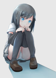Rule 34 | 10s, 1girl, arm warmers, asashio (kancolle), bad id, bad pixiv id, black hair, black thighhighs, blue eyes, blush, comah, kantai collection, long hair, open mouth, panties, pantyshot, personification, school uniform, shadow, sitting, skirt, solo, suspenders, thighhighs, underwear, upskirt, white panties