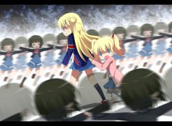 Rule 34 | 0 0, 10s, 3girls, afterimage, alice cartelet, blonde hair, cardigan, clone, goribote, hair ornament, hairclip, kin-iro mosaic, kneehighs, kujou karen, letterboxed, loafers, long hair, multiple girls, oomiya shinobu, open cardigan, open clothes, open mouth, school uniform, shaded face, shoes, short hair, skirt, socks, solid oval eyes, tears, twintails, wavy mouth, x hair ornament, you gonna get raped, yuri
