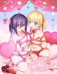 Rule 34 | 1boy, 1girl, bisexual male, breasts, hetero, highres, large breasts, looking at viewer, naked ribbon, nude, original, ribbon, submissive couple, take your pick, trap