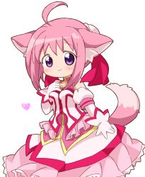 Rule 34 | 10s, 1girl, ahoge, animal ears, bad id, bad pixiv id, blush, dog days, dog ears, dog girl, dog tail, dress, frills, gloves, heart, meiro (yuu), millhiore f. biscotti, pink hair, purple eyes, short hair, sidelocks, simple background, smile, solo, tail, white gloves