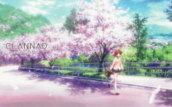 Rule 34 | 00s, cherry blossoms, clannad, cloud, day, furukawa nagisa, road, school uniform, serafuku, sky, solo, street, tree, walking