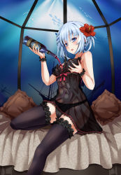 Rule 34 | 10s, 1girl, :d, absurdres, alcohol, babydoll, black panties, blue eyes, blue hair, breasts, cleavage, date a live, fish, flower, frills, glass, hair flower, hair ornament, hibiscus, highres, lingerie, looking at viewer, matching hair/eyes, nail polish, nipples, open mouth, panties, pantyshot, pillow, saliva, see-through, short hair, silver hair, sirills, sitting, skirt, smile, solo, thighhighs, tobiichi origami, underwater, underwear, underwear only, upskirt, wet, wet clothes, window, wine