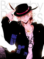 Rule 34 | 10s, 1boy, alternate hairstyle, animal ears, bad id, bad pixiv id, barnaby brooks jr., blonde hair, rabbit ears, glasses, green eyes, hair bobbles, hair ornament, hat, jacket, jewelry, male focus, mitsu (maron1205), necklace, ring, side ponytail, solo, tiger &amp; bunny, white background