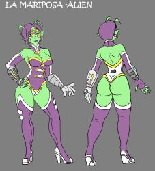 Rule 34 | absurdres, alien, alternate costume, antlers, ass, boots, colored skin, costume, dead or alive, earrings, green skin, halloween, highres, horns, huge ass, jewelry, lamariposa, leotard, lisa hamilton, mariposa, pedrocorreia, pointy ears, round, science fiction, short hair, thigh boots