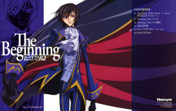 Rule 34 | 00s, 1boy, absurdres, cape, code geass, fukano youichi, gloves, highres, lelouch vi britannia, male focus, newtype, official art, scan, solo