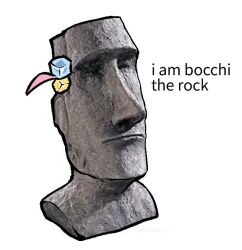 Rule 34 | bocchi the rock!, bust (sculpture), commentary, cropped torso, cube hair ornament, english commentary, english text, gotoh hitori, hair ornament, moai, no humans, one side up, pink hair, portrait, pun, sculpture, simple background, tunaplus c, white background