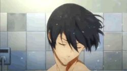 Rule 34 | 10s, 1boy, animated, animated gif, black hair, closed eyes, free!, kyoto animation cm, lowres, male focus, nanase haruka (free!), topless male, short hair, solo