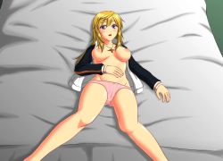Rule 34 | 10s, bed, blush, cameltoe, charlotte dunois, infinite stratos, jacket, lying, nipples, open clothes, open jacket, open shirt, panties, shirt, track jacket, underwear