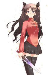 Rule 34 | 00s, 1girl, black thighhighs, fate/stay night, fate (series), long sleeves, mizuki makoto, solo, thighhighs, tohsaka rin, turtleneck, two side up