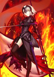 Rule 34 | 1girl, armor, armored dress, black thighhighs, blonde hair, fate/grand order, fate (series), gauntlets, holding, holding sword, holding weapon, jeanne d&#039;arc (fate), jeanne d&#039;arc alter (avenger) (fate), jeanne d&#039;arc alter (fate), long hair, ruler (fate/grand order), short hair, solo, sword, takeuchi takashi, thighhighs, weapon, yellow eyes
