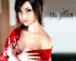 Rule 34 | 00s, 1990s (style), 1girl, 3d, bare shoulders, black eyes, black hair, breasts, cleavage, female focus, final fantasy, final fantasy vii, final fantasy vii advent children, lips, off shoulder, retro artstyle, robe, solo, tagme, tifa lockhart, upper body