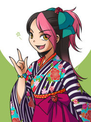 Rule 34 | 1girl, japanese clothes, kimono, miko nakadai, multicolored hair, simple background, solo, transformers, transformers prime